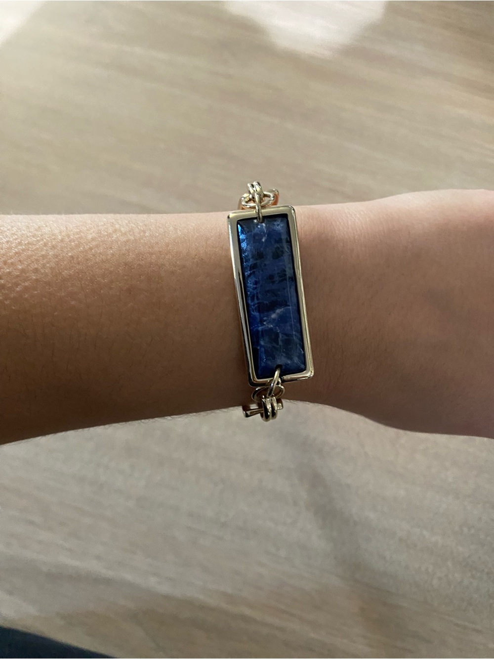 White House Black Market Gold-Tone Chain Bracelet with Blue Stone Bar NWT - Picture 3 of 4